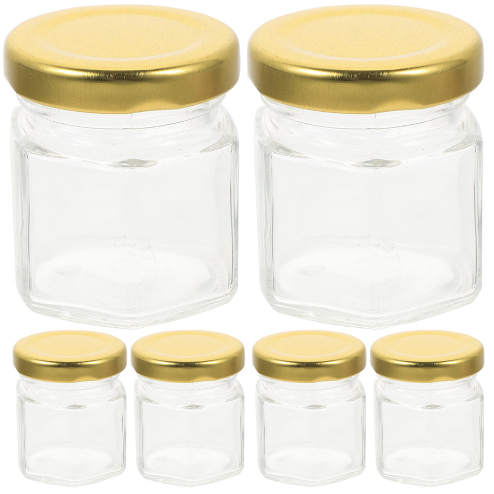 Food Storage Glass Jar - 6Pcs Hexagon Shape Glass Jars Clear