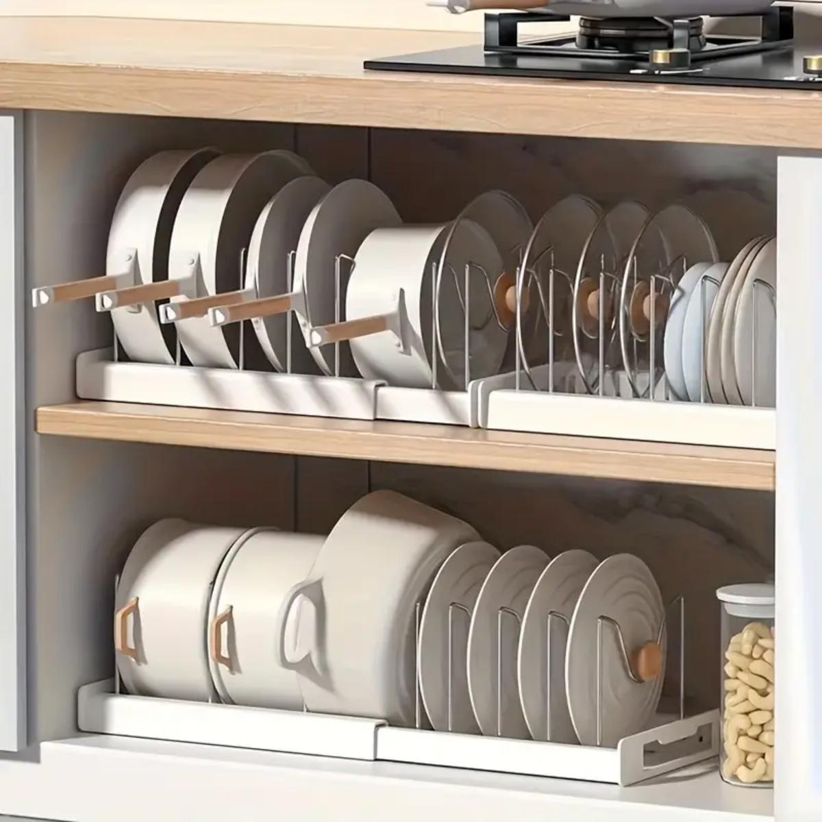 Food Storage Dividers - Expandable Kitchen Pot Pan Organizer Under