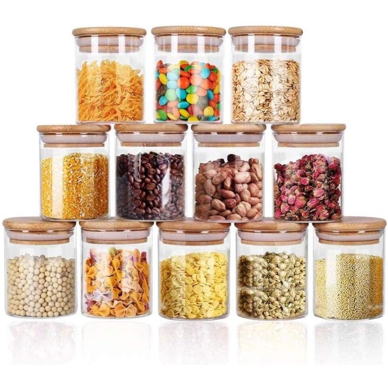 12 Glass Jars Set with Bamboo  - огляд і ціна Food Storage Glass Containers Large