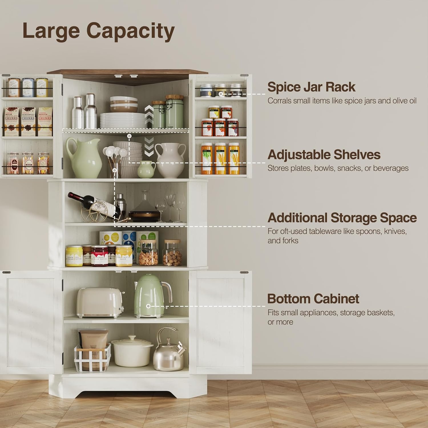 #￥Corner Cabinet, 67''H Kitche - огляд і ціна Food Storage In Cabinets